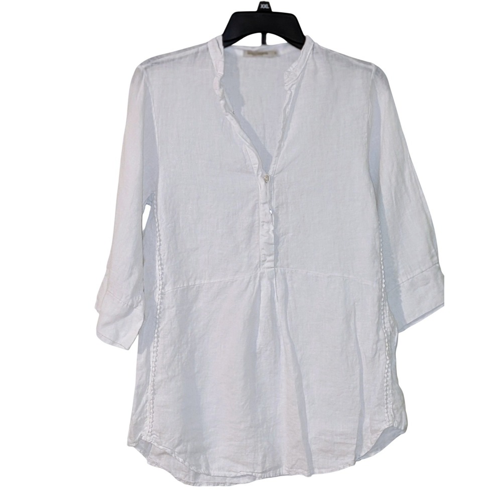 Laura Bianchi Linen Tunic‎ Shirt Cover Up White Button Up Made in Italy Medium